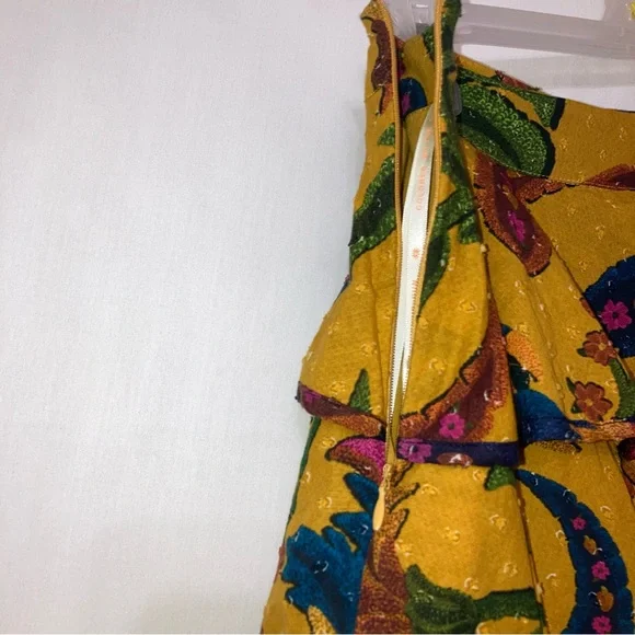 FARM Rio Yellow Tropical Tapestry layered Mini Skirt Size S - Picture 8 of 12